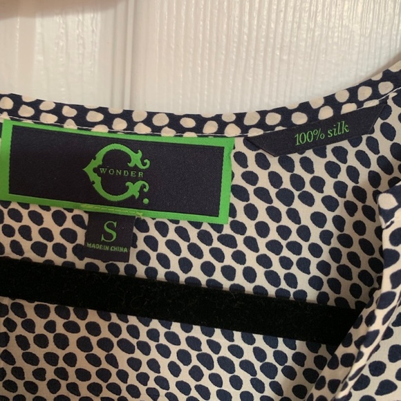 C. Wonder Blue + White 100% Silk Blouse - Picture 2 of 3